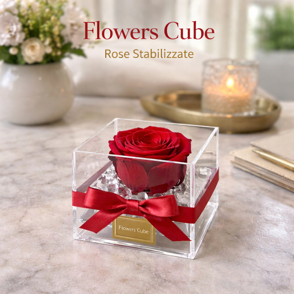 Flower Cube con rosa stabilizzata per consegna a domicilio a Napoli