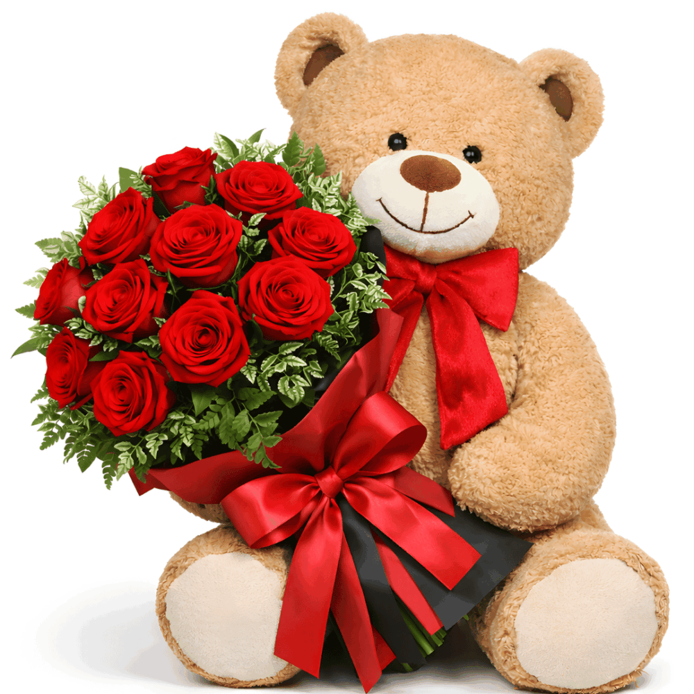 Rose e orsacchiotto regalo floreale
